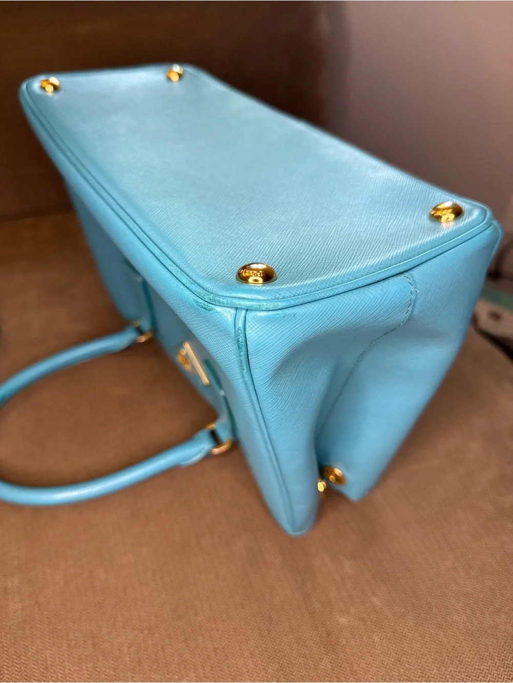 Prada Teal Blue Saffiano Leather Satchel with Gold Hardware - Picture 10 of 16